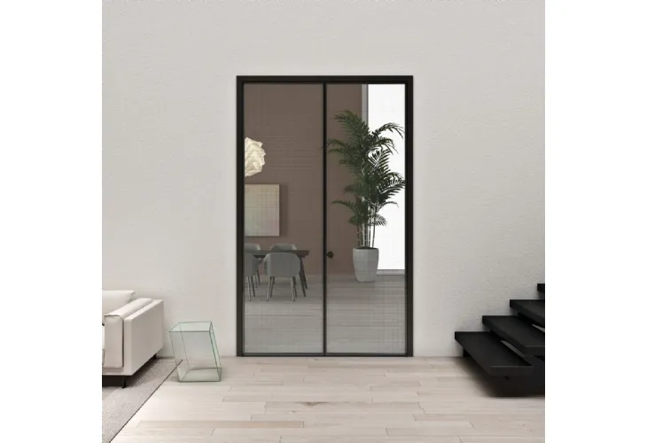 Porta per interni Aladin Double Swing Plain Mono in vetro con telaio in alluminio di Glas Italia