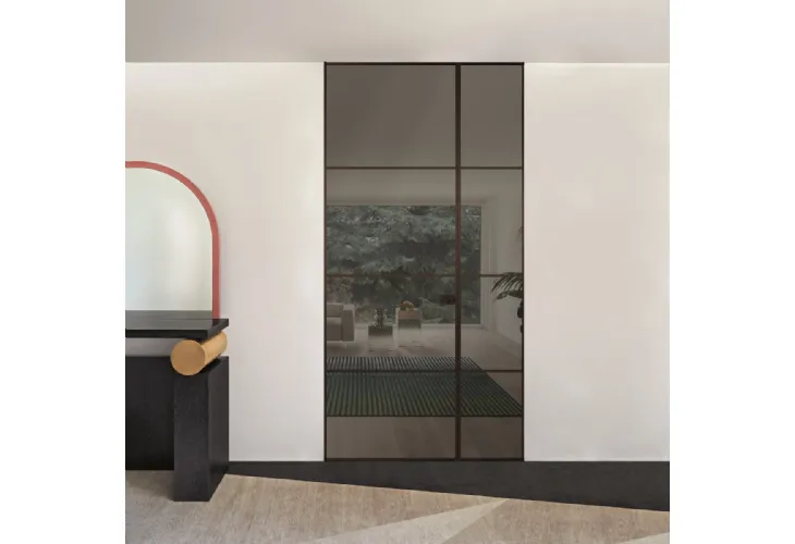 Porta per interni Sherazade Double Swing Plain Plus in vetro e alluminio di Glas Italia